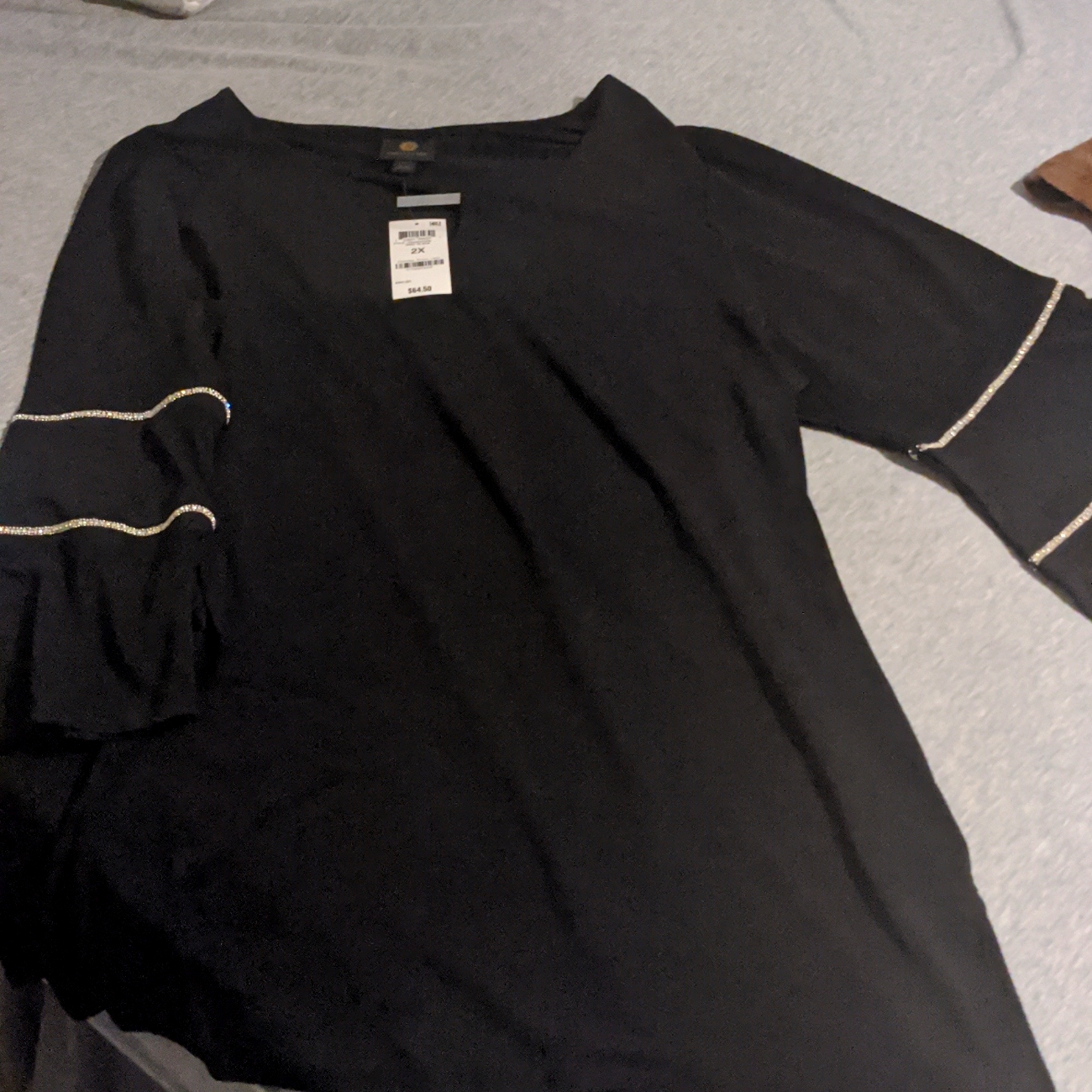 Nwt Jm Collection 2x Deep Black Blouse With Rhinestones
